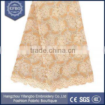 2016 hot selling gold african lace fabric flower pattern texture guipure embroidery lace rhinestones covered cord lace fabric