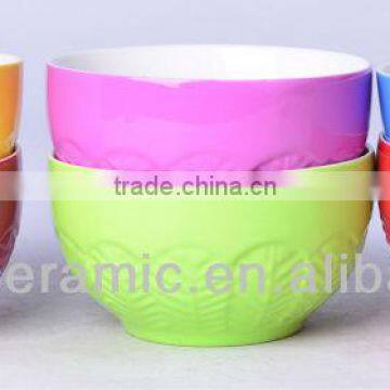 Household Ceramic Cereal colored bowls with Embossment