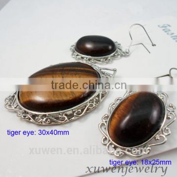 2016 new design custom tiger eye stainless steel black stone jewelry set