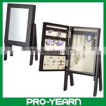 Mini Floor Standing Mirrored Jewelry Cabinet Chinese Wooden Furniture with Four Legs and Classic Designs