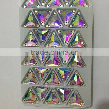 Stock Selling Fancy High Quality Triangle Shape Crystal AB Color Sew on Crystal Beads For Garment