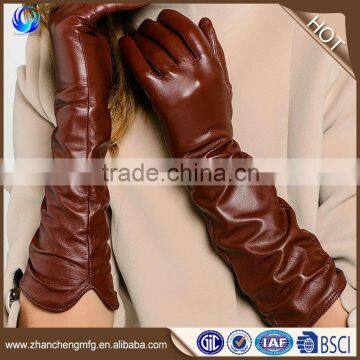 Factory price women winter long sheepskin leather hand gloves