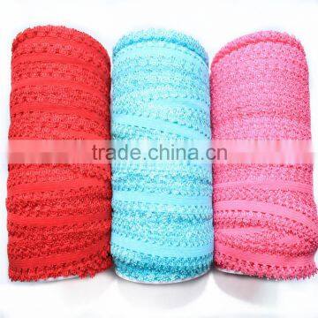 Hot sell 3-4 frilly elastic band, FOE hair elastic ties , lace elastic hair bands for baby