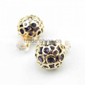 Purple Crystal Stud Earring Double Sided Piercing Ear Accessories Cheap Zircon Earring Jewelry For Women