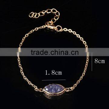 Semi-Precious Raw Colored Stone Slim Gold Plated Chain Link Bracelet For Ladies