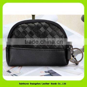 16439 Nice woven pattern handmade leather coin purse
