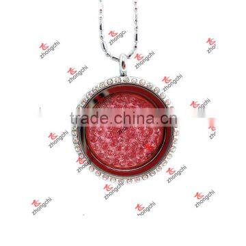Alloy 30mm Rhinestone Round Plates Lockets Necklace Christmas Gifts photo-5