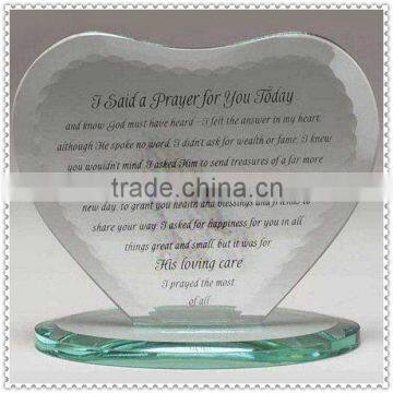 Personality Engraved Heart Glass Plaque For Holiday Souvenir