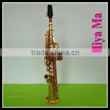 Woodwind musical instrument gold lacquer Bb brass straight soprano saxophone