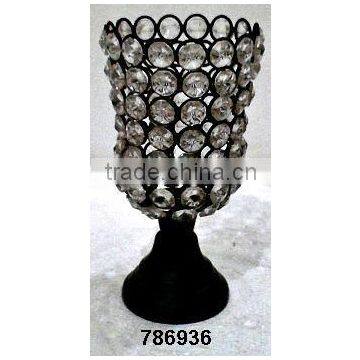 Iron & Glass Crystal Votive T-Light Hurricane Candle Holder