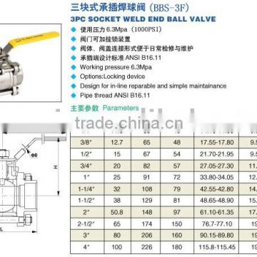 3pcs Socket Weld Ball Valve,3pcs sw end ss ball valve,3pieces high pressure ball valve