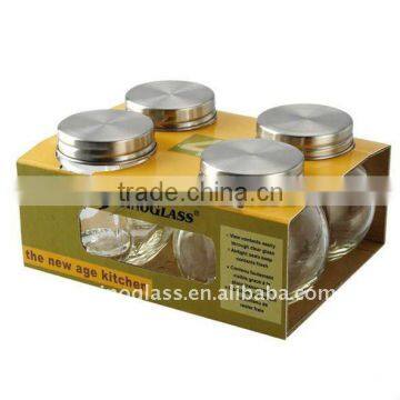 SINOGLASS trade assurance 4 pcs ball shape with stainless steel lid glass seasoning jar