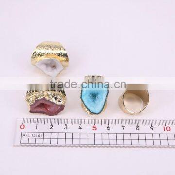 Mixed Colors Agate Geode Ring Golden Electroformed Freeform Drusy Druzy Gem Stone Jewelry Rings photo-4