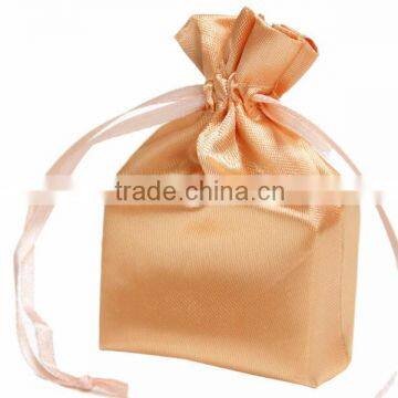 8inch x 14 inch peach satin bags hair with ribbon close