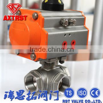 Pneumatic Actuator Female 3 Way Ball Valve