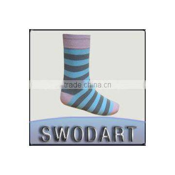 Cotton long custom wholesale stripe dress socks blue mid calf socks