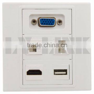 VGA, HDMI, USB, RJ45, RJ11 wall face plate with backside screw connection