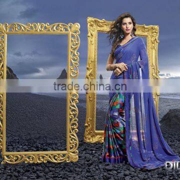 Latest Movie Blue Silk Georgette Saree