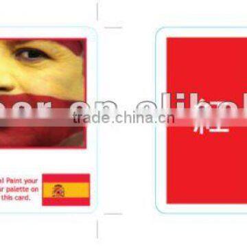 Sports face paint card with Spain flag design