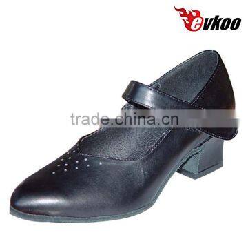 fashion low heel modern dance shoes black leather ballroom dance shoes wide heel black and khaki