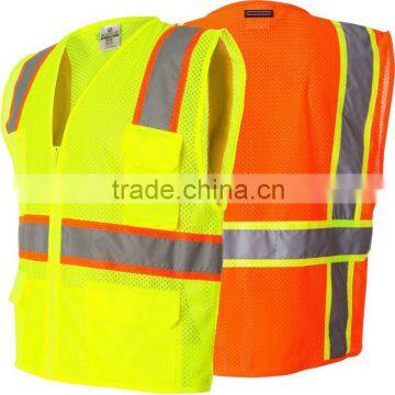 hi vis fluorescent multifunction safety mesh vest with pockets