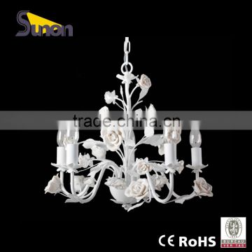 SD0800-5B pearl white wrought Iron countryside style ceramic flower chandelier for girl's room