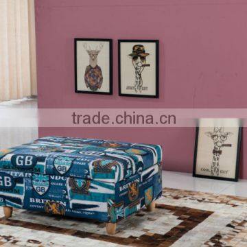 Home Furniture Use Fabric Square Solid Wood Small Storage Stool