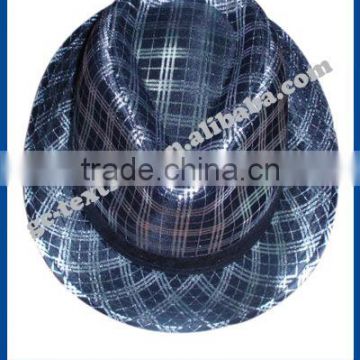 checked fedora hat with black ribbon