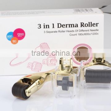 1.5mm Derma Rolling System Type And ISO Micro Needle Derma Roller Certification 3 In 1derma Roller With Exchangeable Tips(180C/600C/1200) Stretch Marks Derma Roller