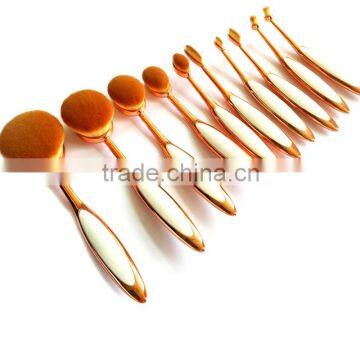 New Wholesale Toothbrush Shaped Foundation Brush 10 Pcs Pink and White Oval Makeup Brush Set photo-4