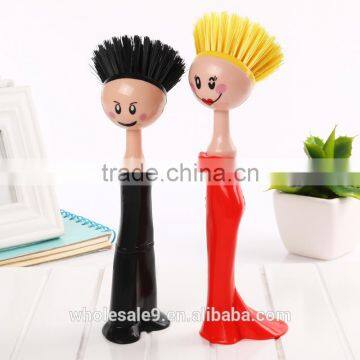 2015 newest design cartoon lady pan brush, plastic pot brush plastic dish brush