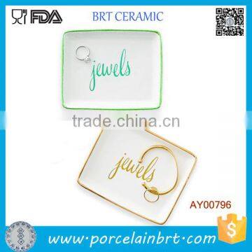 Ceramic gold rim jewelry trinkets tray