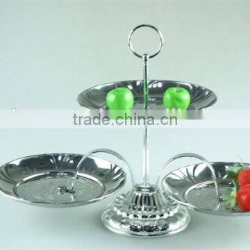 Stainless Steel Stock Ceramic Three Layer Silver Cake Stand Holder Fruit Plate photo-3
