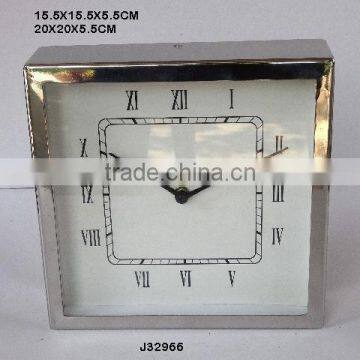 Metal table clock in square shape 20 cm and mirror polished steel other finishes an dials available