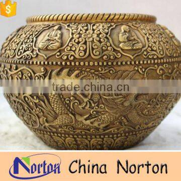 Chinese Folk Golden round Fly Dragon Bronze Flowerpot NTBF-FL028L