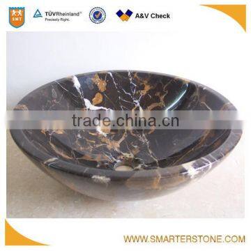 Imported portoro marble vessel sink bathroom with honed finish