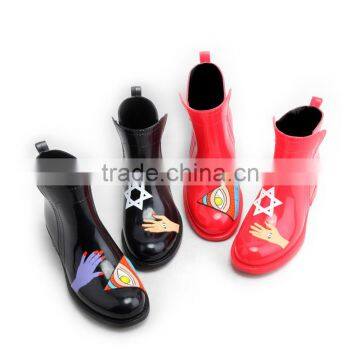 2017 hand printed style pvc ankle rain boots for women