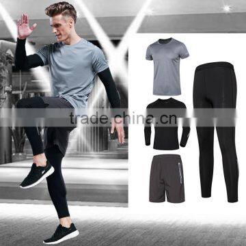 Custom spandex plain men dry gym sets compression shirt fitness tights sportswear for men