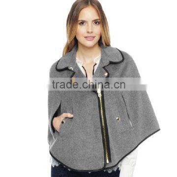 Woman Fashion Brown European Wool Blended Lapel Short Cloak Style Coat