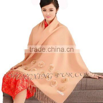 CX-B-P-36G Lady's Fashion Acrylic Scarf/Pashmina Scarf/Pashmina Shawl With Fur Flower photo-6