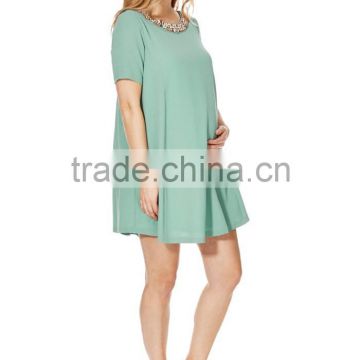 fashion Embellished Trim Swing maternity dress wear