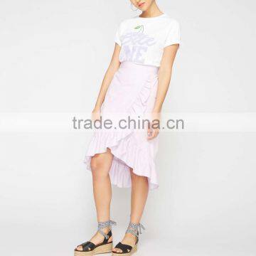 Falbala Hem Midi Wrap Skirt for Girls Hot Summer Ladies Poplin Fashion Skirts photo-5