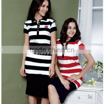 New 2014 women polo collar yarn dyed striped pajama fashion pajamas for women