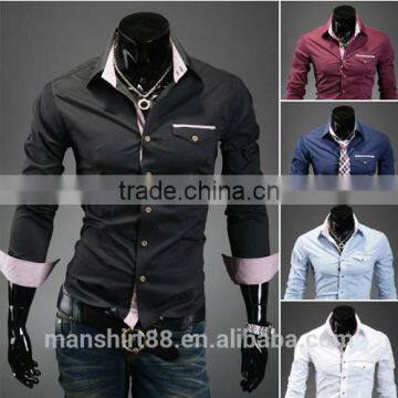 Stylish Contrast Color Slim Fit Dress Shirt photo-2