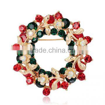 Wreaths Circular Shape Gold Plated Multicolor Leaf Flower Brooch Pin Christmas