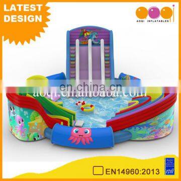 movable pvc tarpaulin material commercial used giant inflatable aqua water park with pool