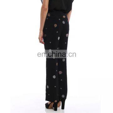 OEM 100%Polyester Floral Embroidered Candy Flared Trousers photo-4