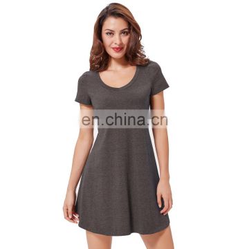 Kate Kasin Women's Casual Loose Short Sleeve V-Neck Irregular Hem Coffee Cotton Dress KK000626-3