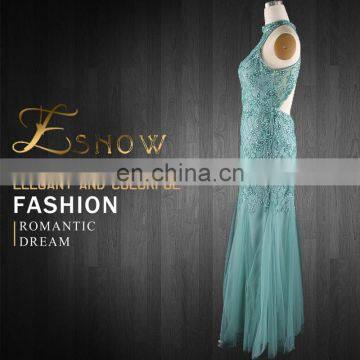 2016 Wholesale New Model Women Sexy Ball Gown Halter Neck Patterns Backless Emerald Green Evening Dress photo-3
