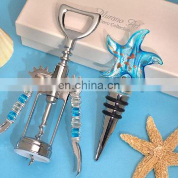 Starfish Teal and Gold Bottle Stopper and Opener Set